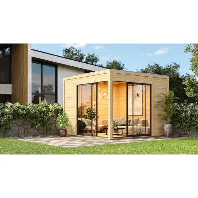 Karibu Gartenhaus Frisco PLUS 38mm mit Flachdach inkl. Bitumdachfolie Alu-Abschlussleiste