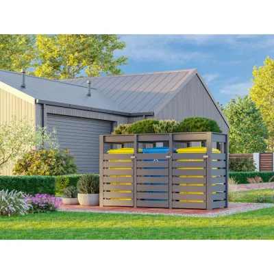 Karibu Mülltonnenunterstand für 3 Mülltonnen terragrau Mülltonnenbox Gartenbox 238x143x88 in cm (BxHxL)