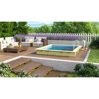 Karibu Rechteckiger kdi Massivholz Pool 308,7 x 276,5 cm Leitern und Zubehör inklusive