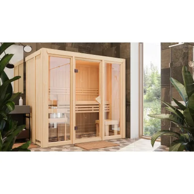 Karibu Sauna "View 2" SET naturbelassen 3,6kW Ofen finnisch