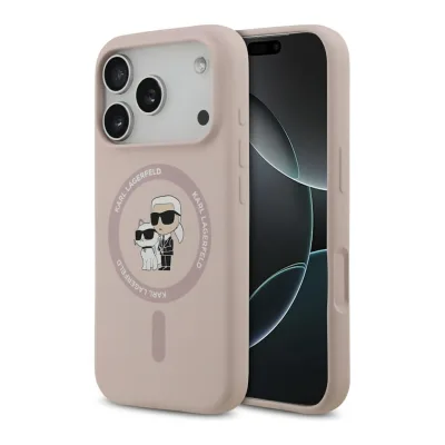Karl Lagerfeld Apple iPhone 17 Pro Silicone Karl&Choupette Ring MagSafe Pink