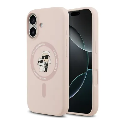 Karl Lagerfeld Apple iPhone 17 Silicone Karl&Choupette Ring MagSafe Pink