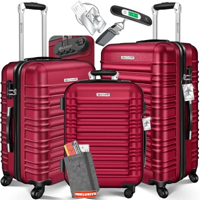 KESSER® 3tlg. Hartschalenkofferset Hartschalenkoffer Reisekoffer Set Reisekofferset Trolley Koffer Inkl. Kofferwaage + Gepäckanhänger Rollkoffer Schloss 4 Rollen ABS-Hartschale Teleskopgriff M-L-XL