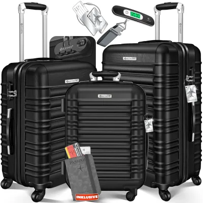 KESSER® 3tlg. Hartschalenkofferset Hartschalenkoffer Reisekoffer Set Reisekofferset Trolley Koffer Inkl. Kofferwaage + Gepäckanhänger Rollkoffer Schloss 4 Rollen ABS-Hartschale Teleskopgriff M-L-XL