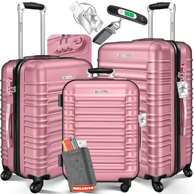 KESSER® 3tlg. Hartschalenkofferset Hartschalenkoffer Reisekoffer Set Reisekofferset Trolley Koffer Inkl. Kofferwaage + Gepäckanhänger Rollkoffer Schloss 4 Rollen ABS-Hartschale Teleskopgriff M-L-XL