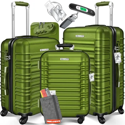 KESSER® 3tlg. Hartschalenkofferset Hartschalenkoffer Reisekoffer Set Reisekofferset Trolley Koffer Inkl. Kofferwaage + Gepäckanhänger Rollkoffer Schloss 4 Rollen ABS-Hartschale Teleskopgriff M-L-XL