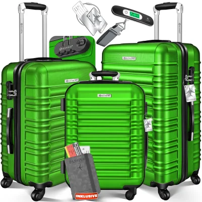 KESSER® 3tlg. Hartschalenkofferset Hartschalenkoffer Reisekoffer Set Reisekofferset Trolley Koffer Inkl. Kofferwaage + Gepäckanhänger Rollkoffer Schloss 4 Rollen ABS-Hartschale Teleskopgriff M-L-XL
