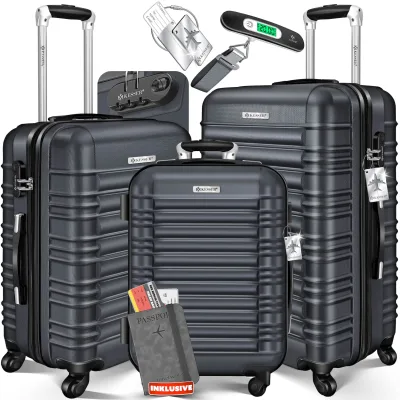KESSER® 3tlg. Hartschalenkofferset Hartschalenkoffer Reisekoffer Set Reisekofferset Trolley Koffer Inkl. Kofferwaage + Gepäckanhänger Rollkoffer Schloss 4 Rollen ABS-Hartschale Teleskopgriff M-L-XL