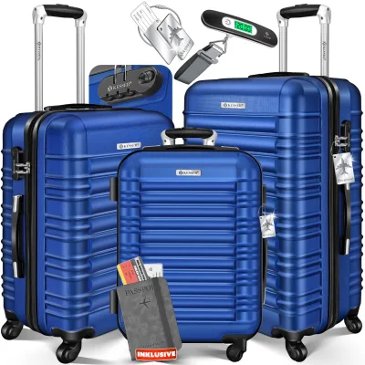 KESSER® 3tlg. Hartschalenkofferset Hartschalenkoffer Reisekoffer Set Reisekofferset Trolley Koffer Inkl. Kofferwaage + Gepäckanhänger Rollkoffer Schloss 4 Rollen ABS-Hartschale Teleskopgriff M-L-XL