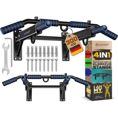 KESSER® 4in1 Klimmzugstange zur Wandmontage rutschfesten Griffen zusätzliche Funktion für Seile Ringe und Boxsäcke mit verschiedenen Griffpositionen   sicher & stabil   Pull Up Bar für zuhause