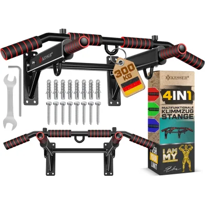 KESSER® 4in1 Klimmzugstange zur Wandmontage rutschfesten Griffen zusätzliche Funktion für Seile Ringe und Boxsäcke mit verschiedenen Griffpositionen   sicher & stabil   Pull Up Bar für zuhause