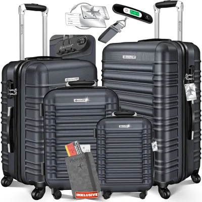 KESSER® 4tlg. Hartschalenkofferset Hartschalenkoffer Reisekoffer Set Reisekofferset Trolley Koffer Inkl. Kofferwaage + Gepäckanhänger Rollkoffer Schloss 4 Rollen ABS-Hartschale Teleskopgriff S-M-L-XL
