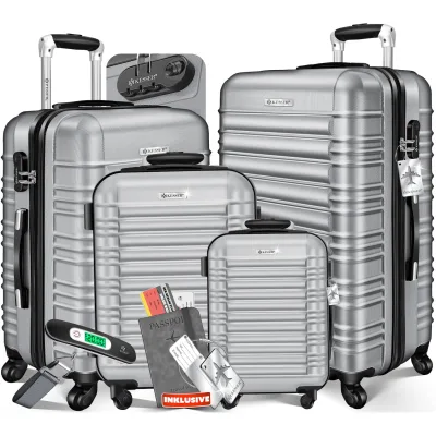 KESSER® 4tlg. Hartschalenkofferset Hartschalenkoffer Reisekoffer Set Reisekofferset Trolley Koffer Inkl. Kofferwaage + Gepäckanhänger Rollkoffer Schloss 4 Rollen ABS-Hartschale Teleskopgriff S-M-L-XL