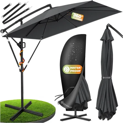 KESSER® Ampelschirm Holly Sonnenschirm Rechteckig mit und ohne LED Solar inkl. Abdeckung + Windsicherung mit Kurbel   Kurbel-Schirm mit Ständer UV-Schutz Aluminium Wasserabweisend Ø350cm Gartenschirm