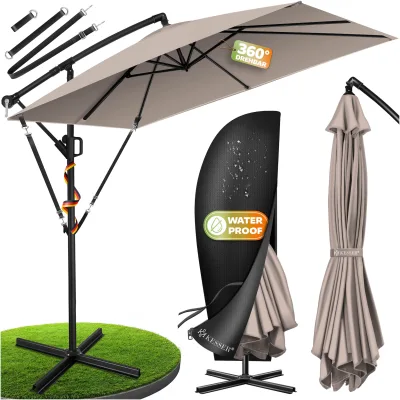 KESSER® Ampelschirm Holly Sonnenschirm Rechteckig mit und ohne LED Solar inkl. Abdeckung + Windsicherung mit Kurbel   Kurbel-Schirm mit Ständer UV-Schutz Aluminium Wasserabweisend Ø350cm Gartenschirm