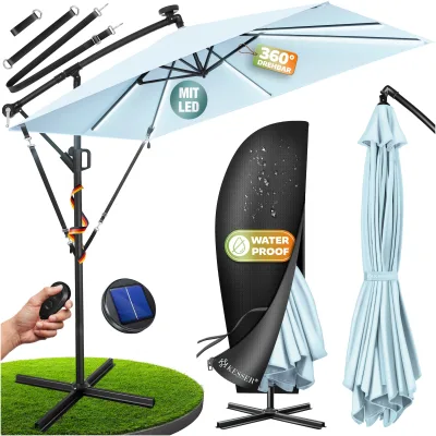 KESSER® Ampelschirm Holly Sonnenschirm Rechteckig mit und ohne LED Solar inkl. Abdeckung + Windsicherung mit Kurbel   Kurbel-Schirm mit Ständer UV-Schutz Aluminium Wasserabweisend Ø350cm Gartenschirm