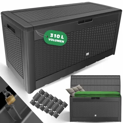 KESSER® Auflagenbox Kissenbox 310 Liter mit Rollen klappbarer Deckel Haltegriffe Rattanoptik Gartenbox wetterfeste Gartenkiste Aufbewahrungsbox