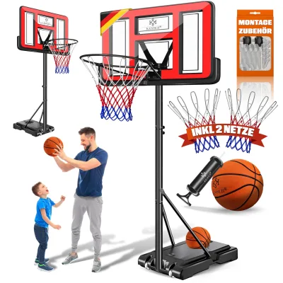 KESSER® Basketballkorb Set höhenverstellbar 160-210cm Mobiler Basketballständer mit Rollen, Backboard, Basketball, Pumpe & 2 Netzen - Indoor & Outdoor Basketballanlage für Kinder & Erwachsene