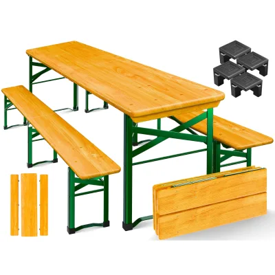 KESSER® Bierzeltgarnitur 3 teilig Gartenmöbel-Set   Klappbar 170 x 46 x 75cm   2X Bierbänke 1x Biertisch   Festzeltgarnitur Biertisch Stehtisch Sitzgarnitur Holz 12-teiliges Bodenschoner-Set