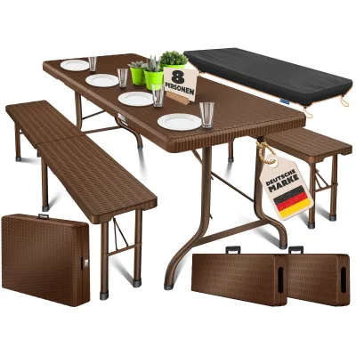KESSER® Bierzeltgarnitur 3-teilig Set Tisch & 2x Bank   Buffettisch für drinnen & draußen Gartengarnitur klappbar 183x76x74cm Kunststoff Klapptisch Gartentisch inkl. Abdeckung & Tragegriffe