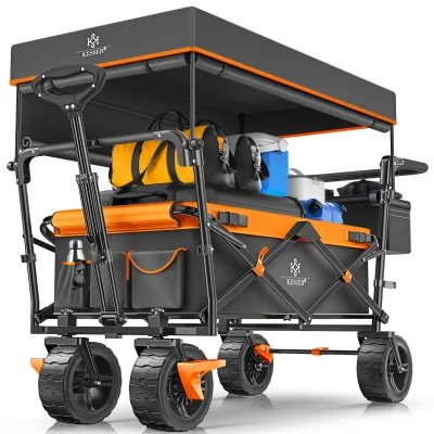 KESSER® Bollerwagen faltbar GT9000 Handwagen mit Dach   Transportwagen max. belastbar bis 150kg mit Hartgummi-Räder & Feststellbremsen (Vorne & Hinten)   Inkl. Abdeckung, Wetter & Sichtschutz