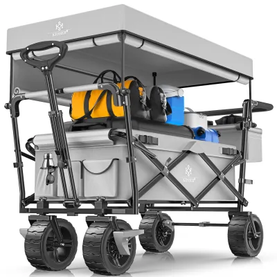KESSER® Bollerwagen faltbar GT9000 Handwagen mit Dach   Transportwagen max. belastbar bis 150kg mit Hartgummi-Räder & Feststellbremsen (Vorne & Hinten)   Inkl. Abdeckung, Wetter & Sichtschutz