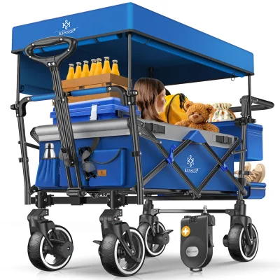 KESSER® Bollerwagen Faltbar GTS-9100 mit Dach Handwagen Transportwagen klappbar belastbar bis 150kg mit Hartgummi-Räder & Feststellbremsen Vorne & Hinten Inkl. Schloss, Abdeckung, Wetter & Sichtschutz