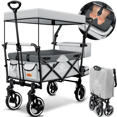 KESSER® Bollerwagen Faltbar GTS-9100 mit Dach Handwagen Transportwagen klappbar belastbar bis 150kg mit Hartgummi-Räder & Feststellbremsen Vorne & Hinten Inkl. Schloss, Abdeckung, Wetter & Sichtschutz