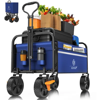 KESSER® Bollerwagen faltbar Handwagen Transportkarre max. 150kg Tragkraft & 360° PVC-Reifen Gerätewagen inkl. 2 Netztaschen, Seitentasche & Abdeckung Transportwagen Gartenanhänger ohne Dach