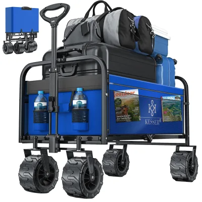 KESSER® Bollerwagen faltbar mit Breite Reifen Handwagen Transportkarre Gerätewagen   inkl. 2 Netztaschen   klappbar   Kunststoff-Reifen   bis 150 kg Tragkraft transportwagen Gartenanhänger