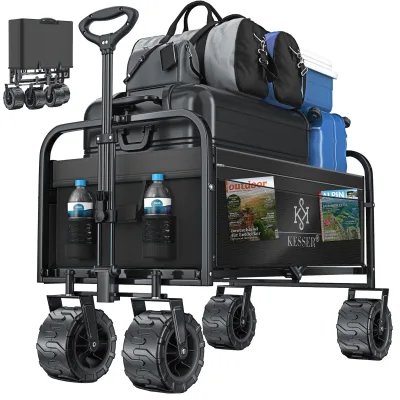 KESSER® Bollerwagen faltbar mit Breite Reifen Handwagen Transportkarre Gerätewagen   inkl. 2 Netztaschen   klappbar   Kunststoff-Reifen   bis 150 kg Tragkraft transportwagen Gartenanhänger