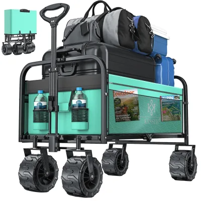 KESSER® Bollerwagen faltbar mit Breite Reifen Handwagen Transportkarre Gerätewagen   inkl. 2 Netztaschen   klappbar   Kunststoff-Reifen   bis 150 kg Tragkraft transportwagen Gartenanhänger