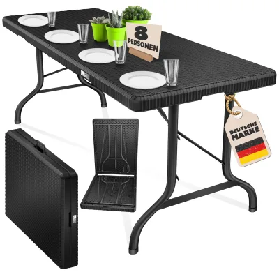 KESSER® Buffettisch Tisch klappbar Kunststoff 183x76 cm Rattan Optik Campingtisch Partytisch Klapptisch Gartentisch für Garten Terrasse und Balkon zusammenklappbar 6 Personen ink. Tragegriff