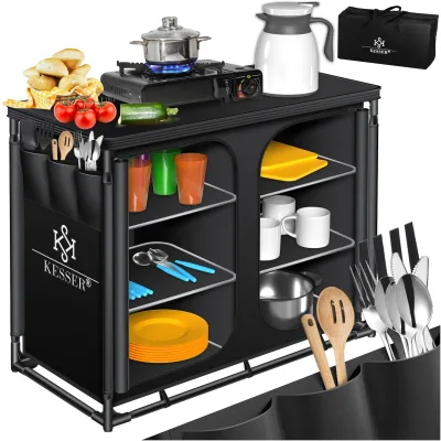 KESSER® Campingküche inkl. Tragetasche Mobile Outdoor Küche mit Aluminiumgestell Campingschrank Küchenbox Faltbare Reiseküche für Camping und Outdoor Modell wählbar