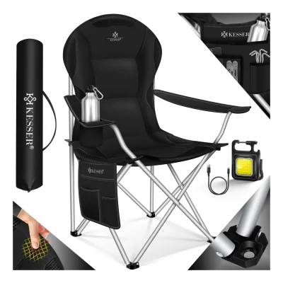 KESSER® Campingstuhl faltbar bis 150 kg Angelstuhl Faltstuhl Klappstuhl Gepolstert mit Armlehnen, Getränkehalter + Tasche mit hoher Rückenlehne, Strandstuhl, Klapphocker