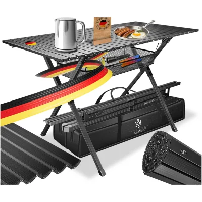 KESSER® Campingtisch faltbar Klapptisch mit Aluminiumrahmen Aufrollbare Tischplatte Falttisch klappbar 145x70x70cm bis 100kg inkl. Tragetasche mit Trageband & Netztasche