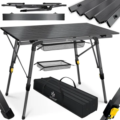 KESSER® Campingtisch faltbar Klapptisch mit Aluminiumrahmen Aufrollbare Tischplatte Falttisch klappbar höhenverstellbar inkl. Tragetasche mit Trageband & Netztasche