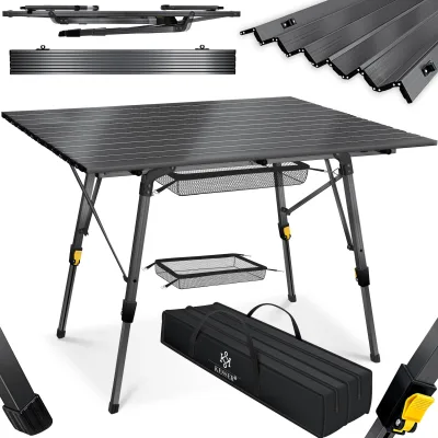 KESSER® Campingtisch faltbar Klapptisch mit Aluminiumrahmen Aufrollbare Tischplatte Falttisch klappbar höhenverstellbar inkl. Tragetasche mit Trageband & Netztasche