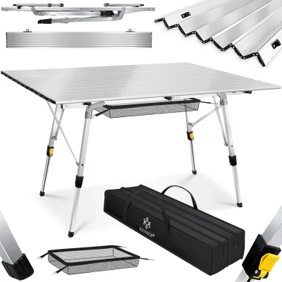 KESSER® Campingtisch faltbar Klapptisch mit Aluminiumrahmen Aufrollbare Tischplatte Falttisch klappbar höhenverstellbar inkl. Tragetasche mit Trageband & Netztasche