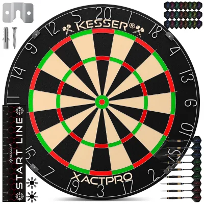 KESSER® Dartscheibe Sisal Professional Dartboard + Zubehör Steeldart Offizielles Dartscheibe Profi Steeldartscheibe - Dartboard inkl. Montageset