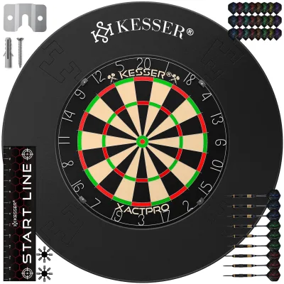 KESSER® Dartscheibe Sisal Professional Dartboard + Zubehör Steeldart Offizielles Dartscheibe Profi Steeldartscheibe - Dartboard inkl. Montageset
