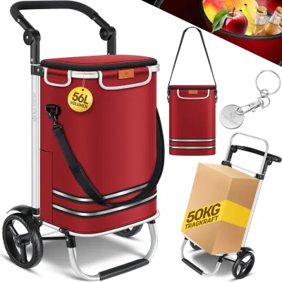 KESSER® Einkaufstrolley klappbar mit 56L Kapazität und belastbar bis 50kg   3in1 Trolley Sackkarre & Umhängetasche   Faltbarer Einkaufswagen inkl. Kühlfach & Einkaufschip   Treppensteiger