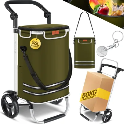KESSER® Einkaufstrolley klappbar mit 56L Kapazität und belastbar bis 50kg   3in1 Trolley Sackkarre & Umhängetasche   Faltbarer Einkaufswagen inkl. Kühlfach & Einkaufschip   Treppensteiger