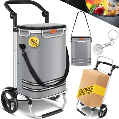 KESSER® Einkaufstrolley klappbar mit 56L Kapazität und belastbar bis 50kg   3in1 Trolley Sackkarre & Umhängetasche   Faltbarer Einkaufswagen inkl. Kühlfach & Einkaufschip   Treppensteiger