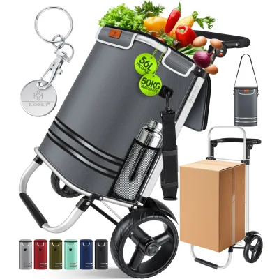 KESSER® Einkaufstrolley klappbar mit 56L Kapazität und belastbar bis 50kg   3in1 Trolley Sackkarre & Umhängetasche   Faltbarer Einkaufswagen inkl. Kühlfach & Einkaufschip   Treppensteiger