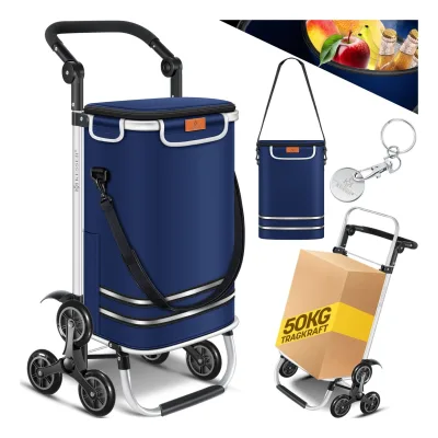 KESSER® Einkaufstrolley Treppensteiger mit Kühlfach klappbar mit 56L Kapazität und belastbar bis 50kg   3in1 Trolley Sackkarre & Umhängetasche   Faltbarer Einkaufswagen inkl. Einkaufschip