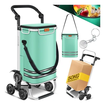KESSER® Einkaufstrolley Treppensteiger mit Kühlfach klappbar mit 56L Kapazität und belastbar bis 50kg   3in1 Trolley Sackkarre & Umhängetasche   Faltbarer Einkaufswagen inkl. Einkaufschip