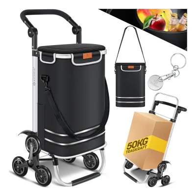 KESSER® Einkaufstrolley Treppensteiger mit Kühlfach klappbar mit 56L Kapazität und belastbar bis 50kg   3in1 Trolley Sackkarre & Umhängetasche   Faltbarer Einkaufswagen inkl. Einkaufschip