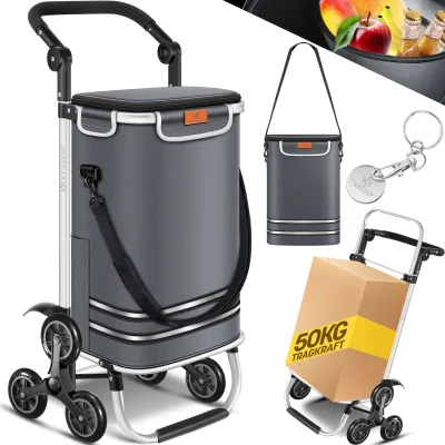 KESSER® Einkaufstrolley Treppensteiger mit Kühlfach klappbar mit 56L Kapazität und belastbar bis 50kg   3in1 Trolley Sackkarre & Umhängetasche   Faltbarer Einkaufswagen inkl. Einkaufschip