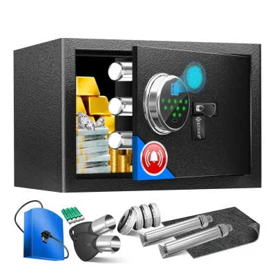 KESSER® Elektr. Tresor mit Fingerabdruck & Schlüssel   Inkl. Notfallakku   Elektronischer Safe   3x Doppelbolzenverriegelung   Boden Wandtresor   Möbeltresor   Panzerschrank Zahlenschloss